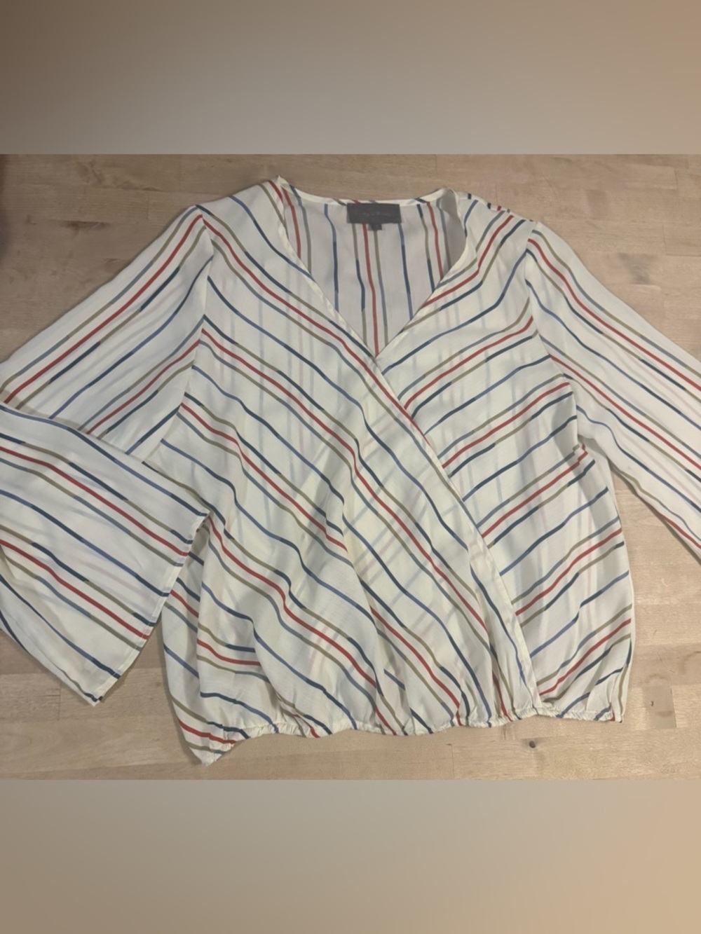 Sunday in Brooklyn cream faux wrap striped blouse